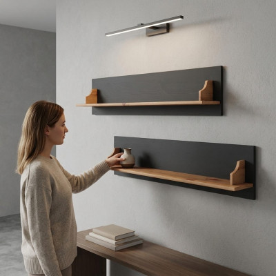 Bookshelf Wall Shelf Wood Hanging Shelf Freestanding Real Wood Storage 120*15*25cm