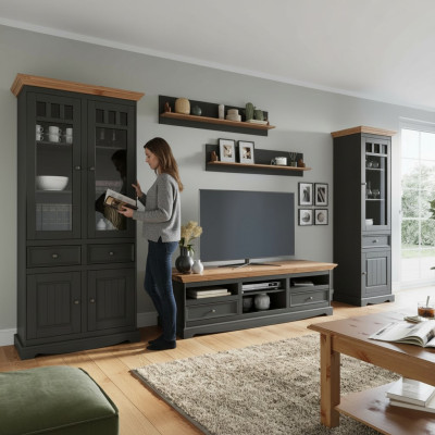 Living room wall unit set display cabinet TV sideboard wall shelves sideboards cabinet wood furniture 5 piece set.