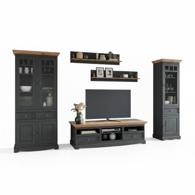 Living room wall unit set display cabinet TV sideboard wall shelves sideboards cabinet wood furniture 5 piece set.