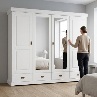 Wardrobe country-style shelf wardrobe clothes cupboards wooden furniture white