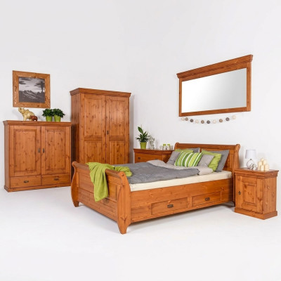 Farmers' Bedroom Bed Wood 180x200 Beds Brown Double Bed Furniture Upholstery New