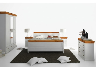 Country House Bed, Wardrobe, Nightstand, Complete Bedroom Wood Set 5-piece New