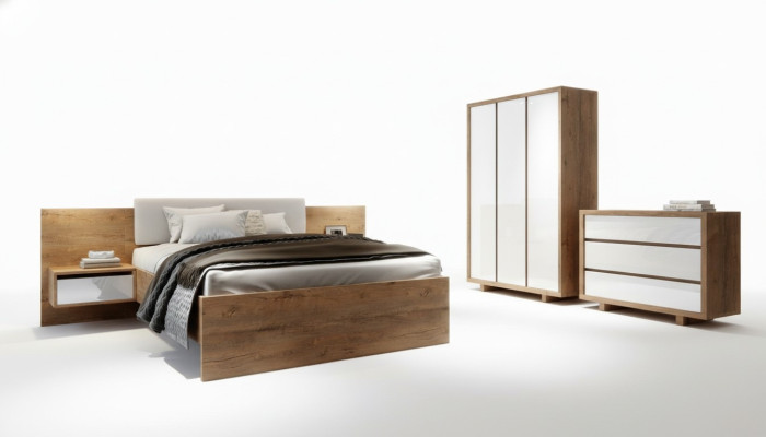 Complete bedroom set bed nightstand wardrobe dresser design 5 pieces.