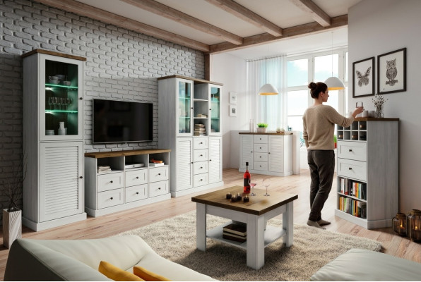 Living room wall unit set display cabinet lowboard wall shelf 3-piece wooden living room wall units new
