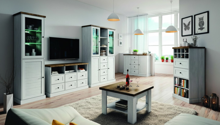 Living room wall unit set display cabinet lowboard wall shelf 3-piece wooden living room wall units new