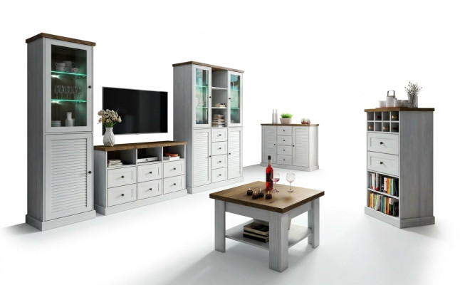 Living room wall unit set display cabinet lowboard wall shelf 3-piece wooden living room wall units new