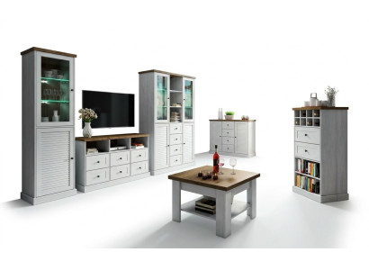 Living room wall unit set display cabinet lowboard wall shelf 3-piece wooden living room wall units new