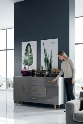 Dressers Living Room Cabinet 140cm XL Low Boards Modern Wood Dresser Sideboard