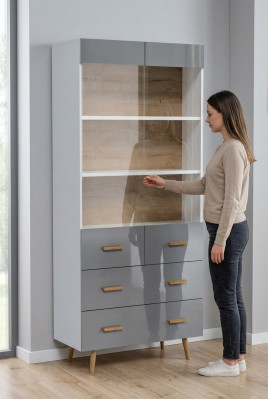 Display sideboard cabinet shelf modern style living room collection grey showcases
