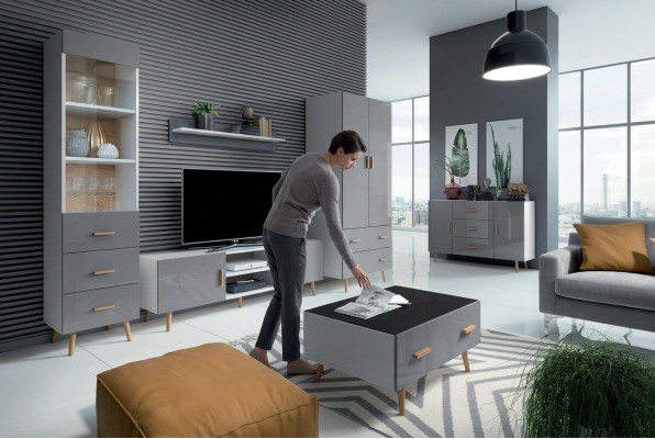 Living room modern style wall unit 4-piece set modern wall unit display cabinets shelf cabinet