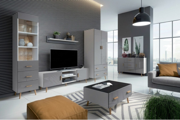 Living room modern style wall unit 4-piece set modern wall unit display cabinets shelf cabinet
