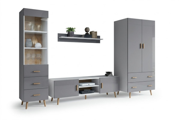 Living room modern style wall unit 4-piece set modern wall unit display cabinets shelf cabinet