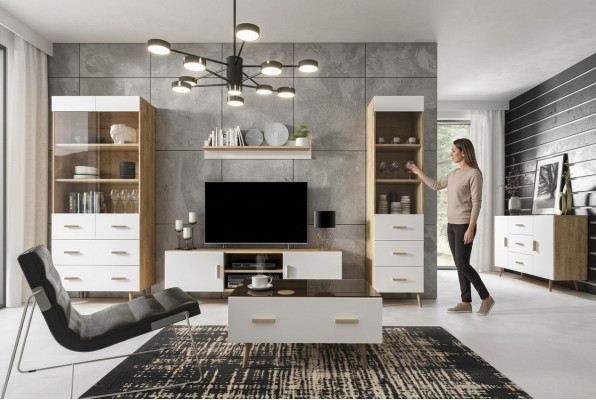 Living room wall unit set display cabinet sideboard wall shelf showcases 4-piece set.
