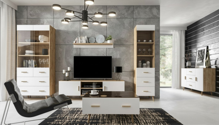 Living room wall unit set display cabinet sideboard wall shelf showcases 4-piece set.