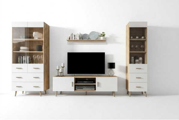 Living room wall unit set display cabinet sideboard wall shelf showcases 4-piece set.