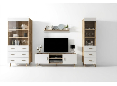 Living room wall unit set display cabinet sideboard wall shelf showcases 4-piece set.