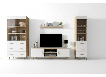 Living room wall unit set display cabinet sideboard wall shelf showcases 4-piece set.