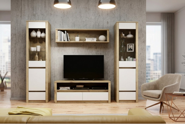 Design Living Room Set Display Cabinet 2x Sideboard Wall Unit Wall Shelf Cabinet 4-piece.