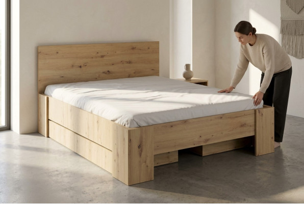 Luxury furniture design double hotel wood box bedroom beds bed frame new