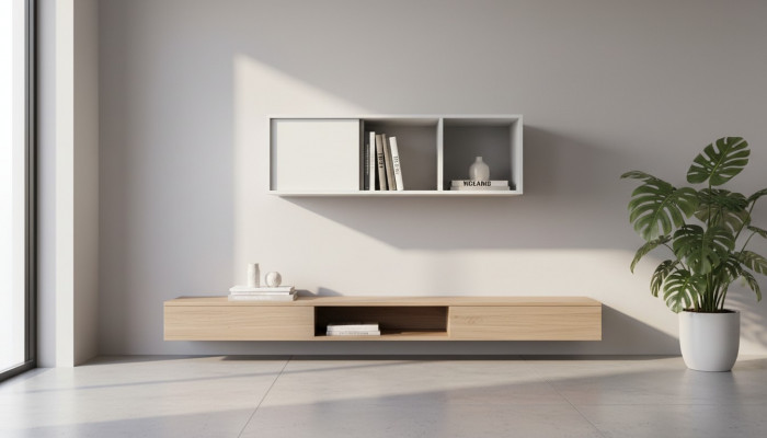 Modern shelf for living room, wooden bookshelf, wall shelf, new Siena Mati