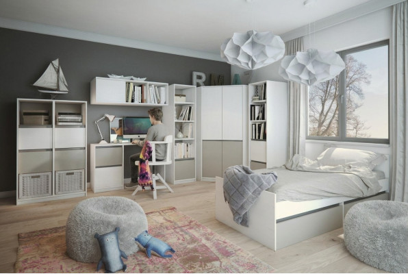 Children's room youth room set bed wardrobe closet desk new 7-piece