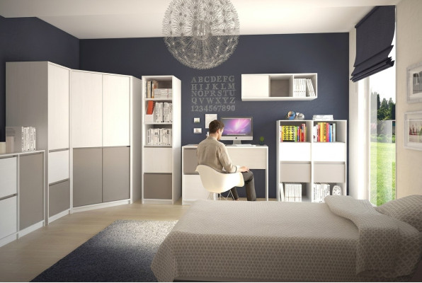 Children's Youth Bedroom Complete Wardrobe Corner Cabinet Computer Desk 7-piece set