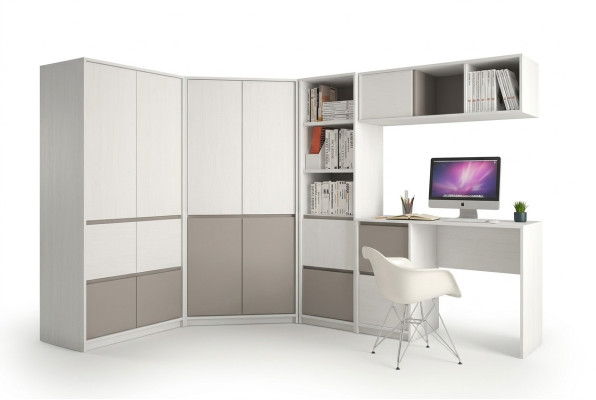Children's Youth Bedroom Complete Wardrobe Corner Cabinet Computer Desk 7-piece set