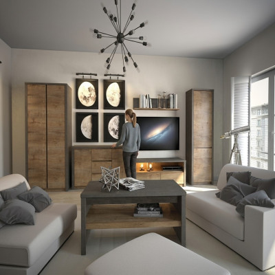 Living room wall unit set, display cabinet, lowboard, wall shelf, TV table, 6-piece suite, new
