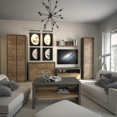 Living room wall unit set, display cabinet, lowboard, wall shelf, TV table, 6-piece suite, new