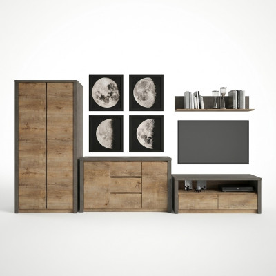 Living room wall unit set, display cabinet, lowboard, wall shelf, TV table, 6-piece suite, new