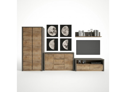 Living room wall unit set, display cabinet, lowboard, wall shelf, TV table, 6-piece suite, new