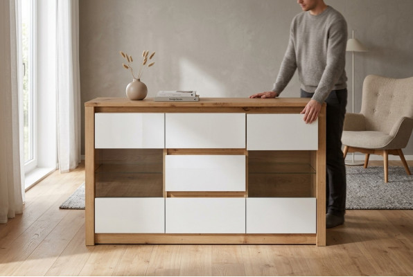 Living room shelf wood luxury furniture designer sideboard credenza board cabinet new