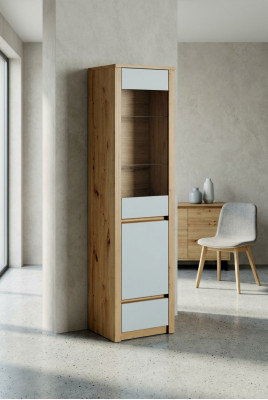 Handcrafted wardrobe made of solid wood, glass display cabinet, wooden cabinet, living room