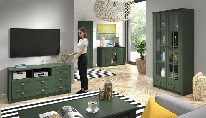Living room complete set country house furniture set 5-piece. Wood wall unit sideboard table