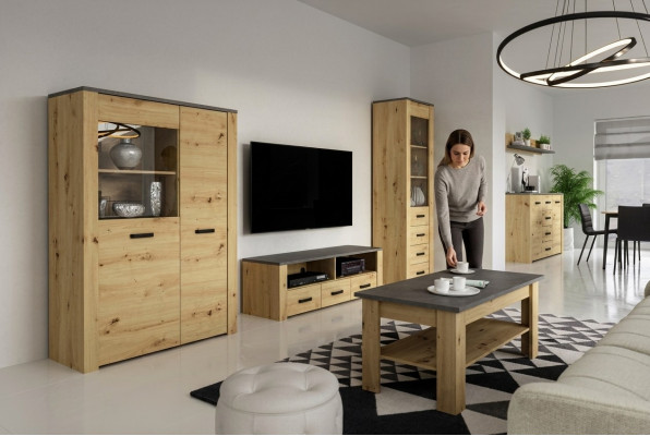 Living room sideboard 2x display cabinet 3-piece. New wall unit living room furniture set designer
