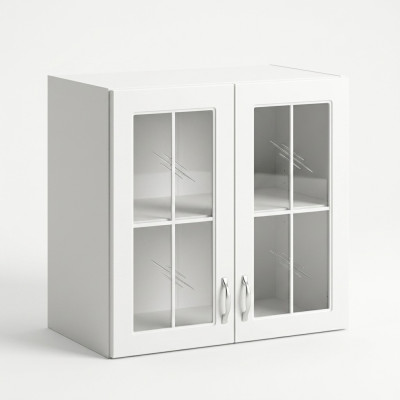 Classic design of the hanging cabinet made of wood and glass.