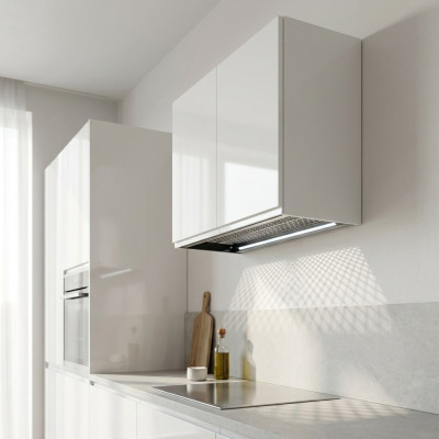 Wall-mounted cabinet for dishes, wall-mounted cabinet interior, kitchen light, kitchen.