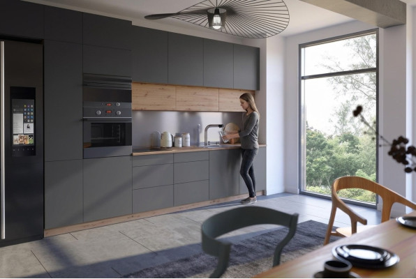 Modern kitchen line kitchen cabinet design furniture custom kitchen unit gray