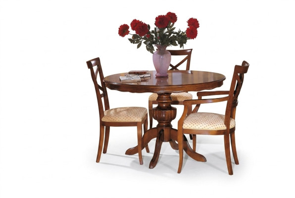 Design dining room round table set, 4-piece set, Italian furniture complete.