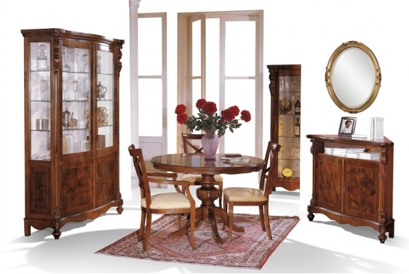 Luxury Dining Room Set 6-Piece Wood Furniture Sideboard 3x Chair Table Display Cabinet New