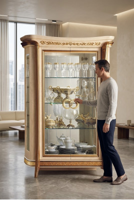Display Cabinet Glass Cabinet Living Room Shelf Rococo Baroque Real Wood