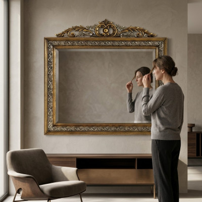 Classic Designer Mirror Wall Mirror Square Baroque Gold Model BV1579O