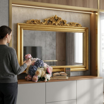 Classic Designer Real Wood Frame XXL Mirror 184x117 Mirror - Model BV