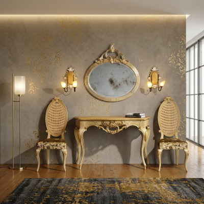 Console table dresser with mirror luxury class furniture set modern style 2-piece. New