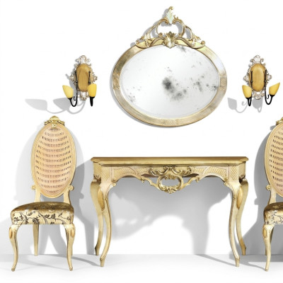 Console table dresser with mirror luxury class furniture set modern style 2-piece. New