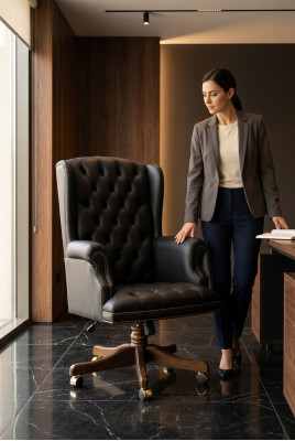 Classic swivel chair on wheels, office chair for the boss, Italian new.