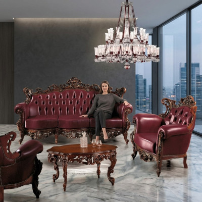 Luxury Furniture Sofa Set Couch Sofa Upholstery 3 + 1 Seater Coffee Table Wood 3-piece set.