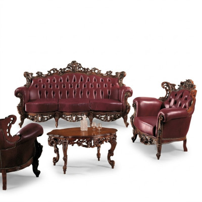 Luxury Furniture Sofa Set Couch Sofa Upholstery 3 + 1 Seater Coffee Table Wood 3-piece set.