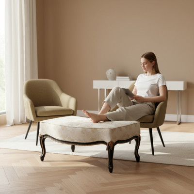 Design stool footstool seat upholstered bench upholstered seat fabric wood style