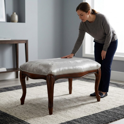 Ottoman Seat Chaise Upholstered Pouf Blue New Design Upholstery Stool Footstool